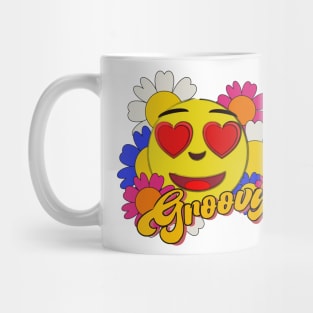 Groovy happy face with flowers Mug